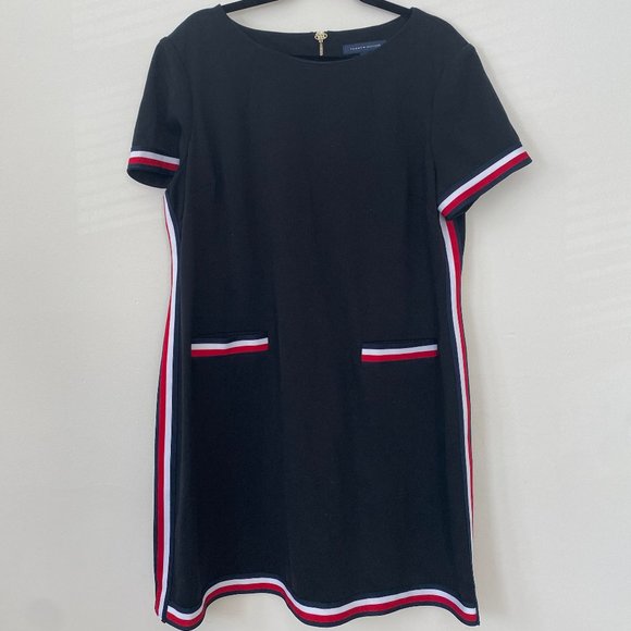 TOMMY HILFIGER - Black Shift Dress with Stiped accents - Picture 1 of 4